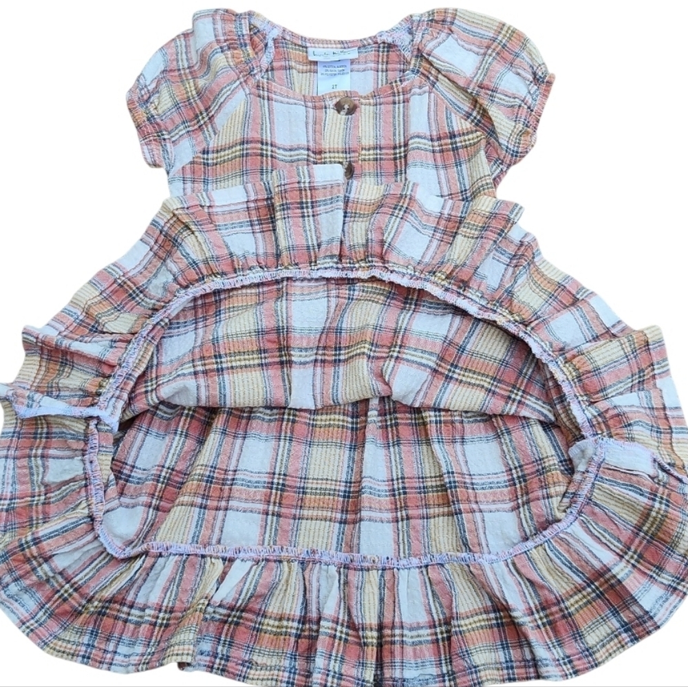 Nicole Miller Girls Woven Plaid Dress Short Sleeve Half Button Down Size 2T - Picture 6 of 12
